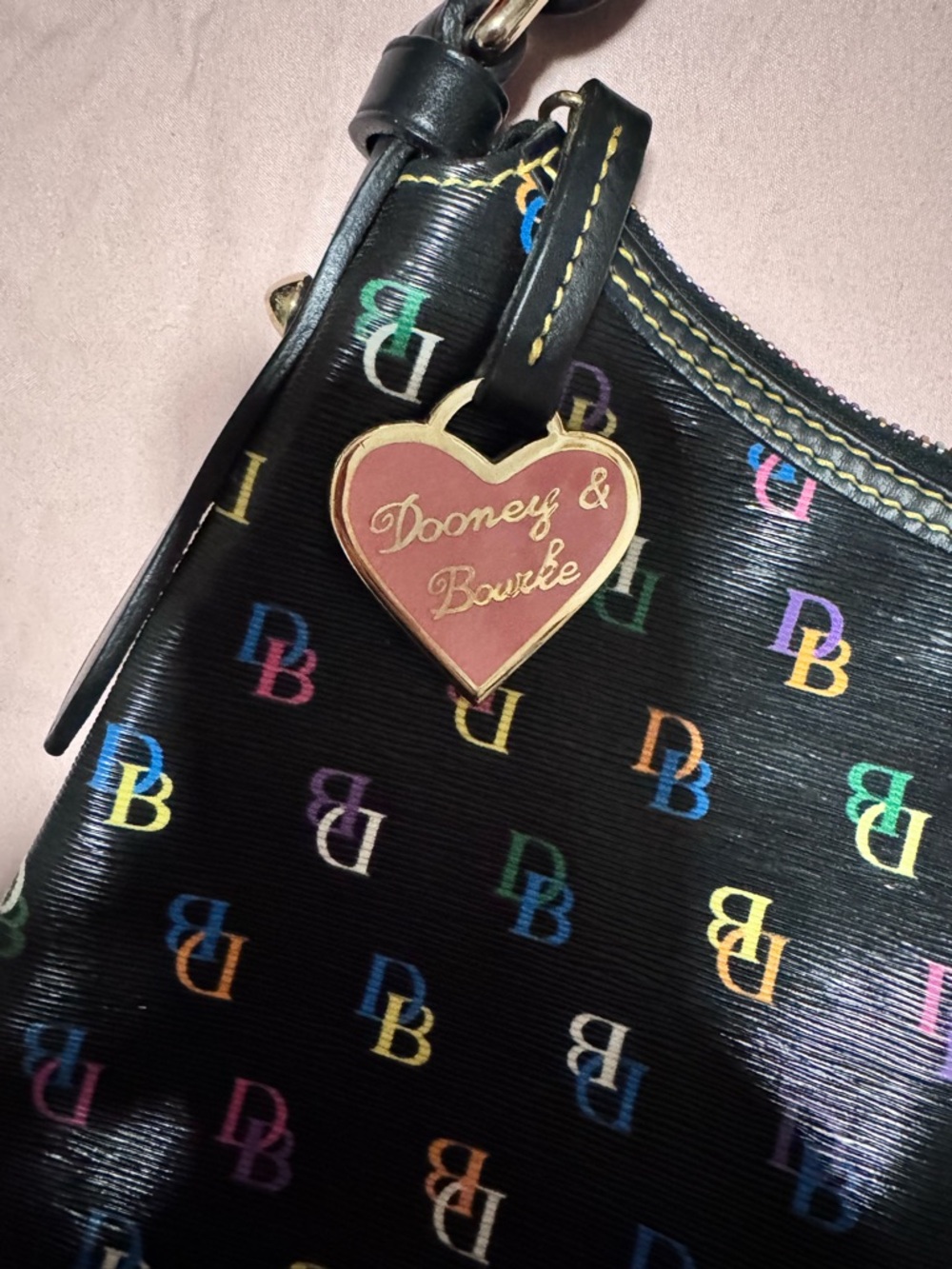 Rare Dooney & Bourke Black Multicolor Logo Hobo Shoulder Bag - Picture 2 of 11